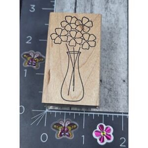 Memory Box Flowers In A Vase Bouquet Rubber Stamp Wood #M42